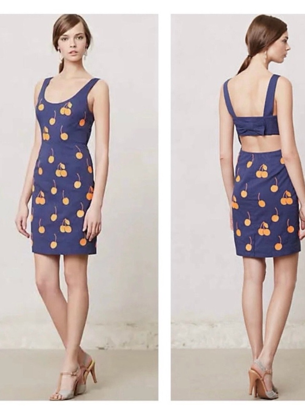 Leifnotes for Anthropologie bow back navy cherry 🍒 dress size 4